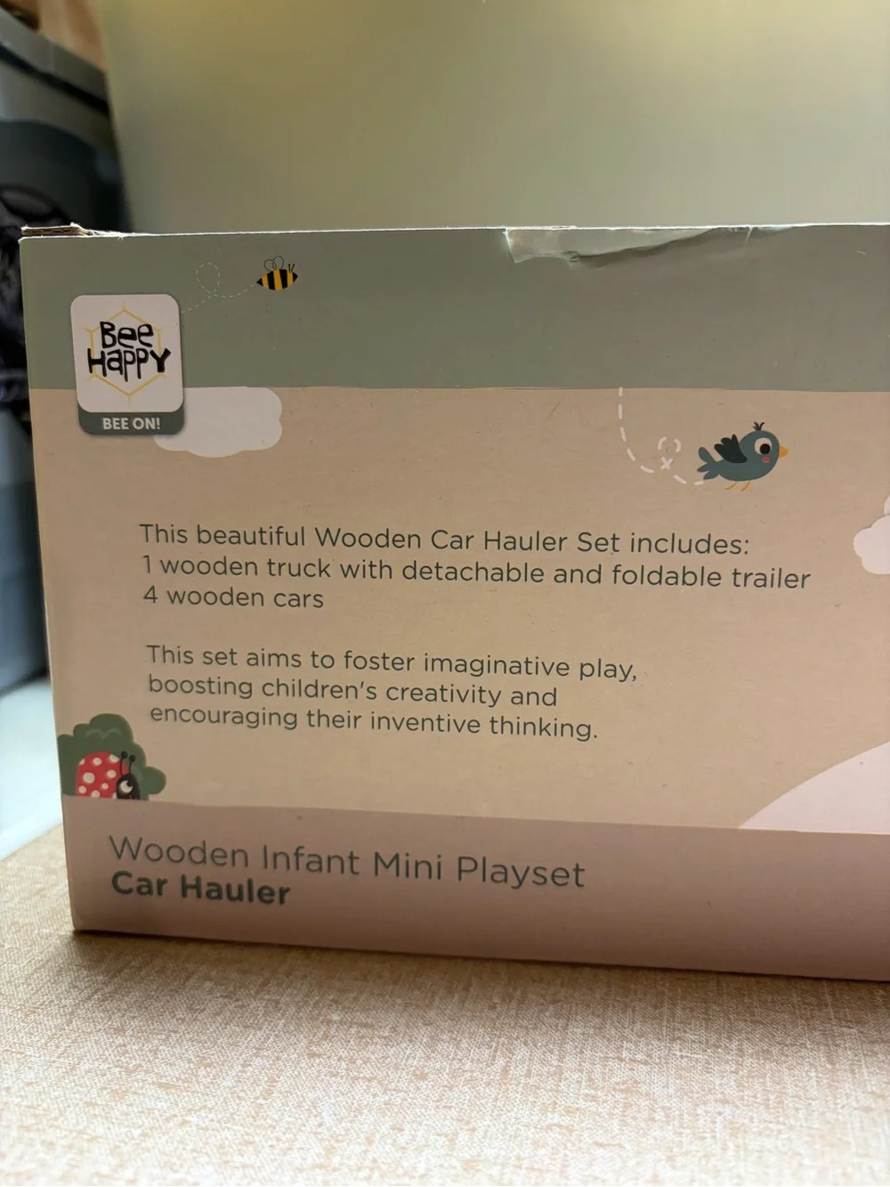 Bee Happy Wooden Car Hauler Toy Set 6 Pieces FCS Certified